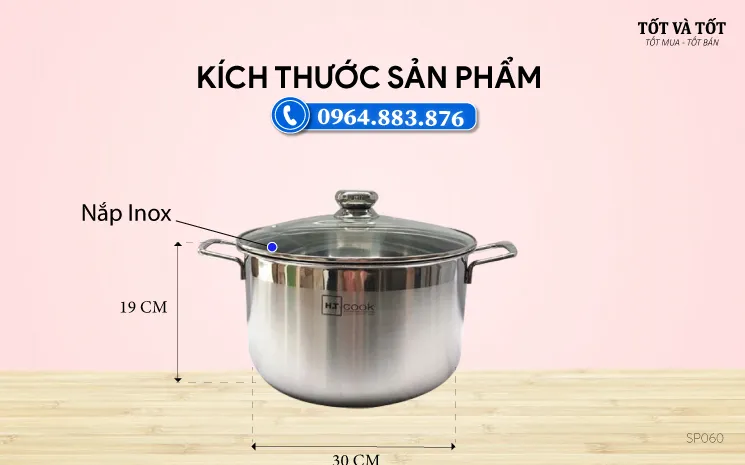 Nồi luộc gà HT Cook size 30cm nắp kính